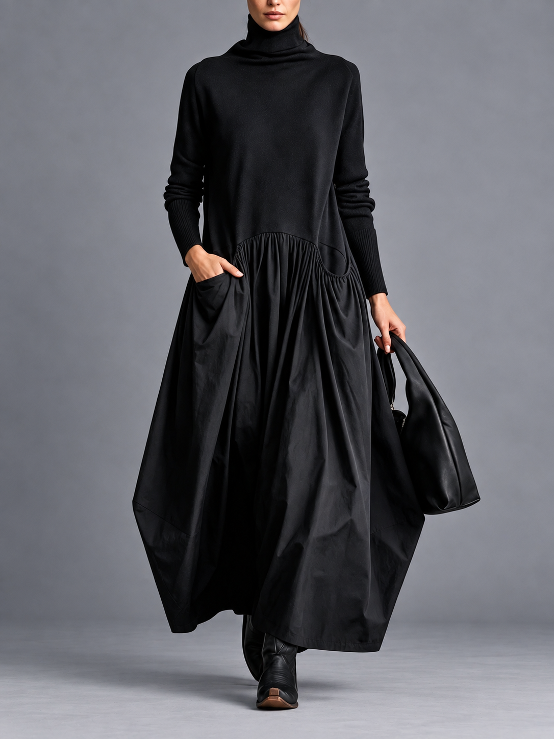 Maxi Oversized Kleid mit Hochkragen