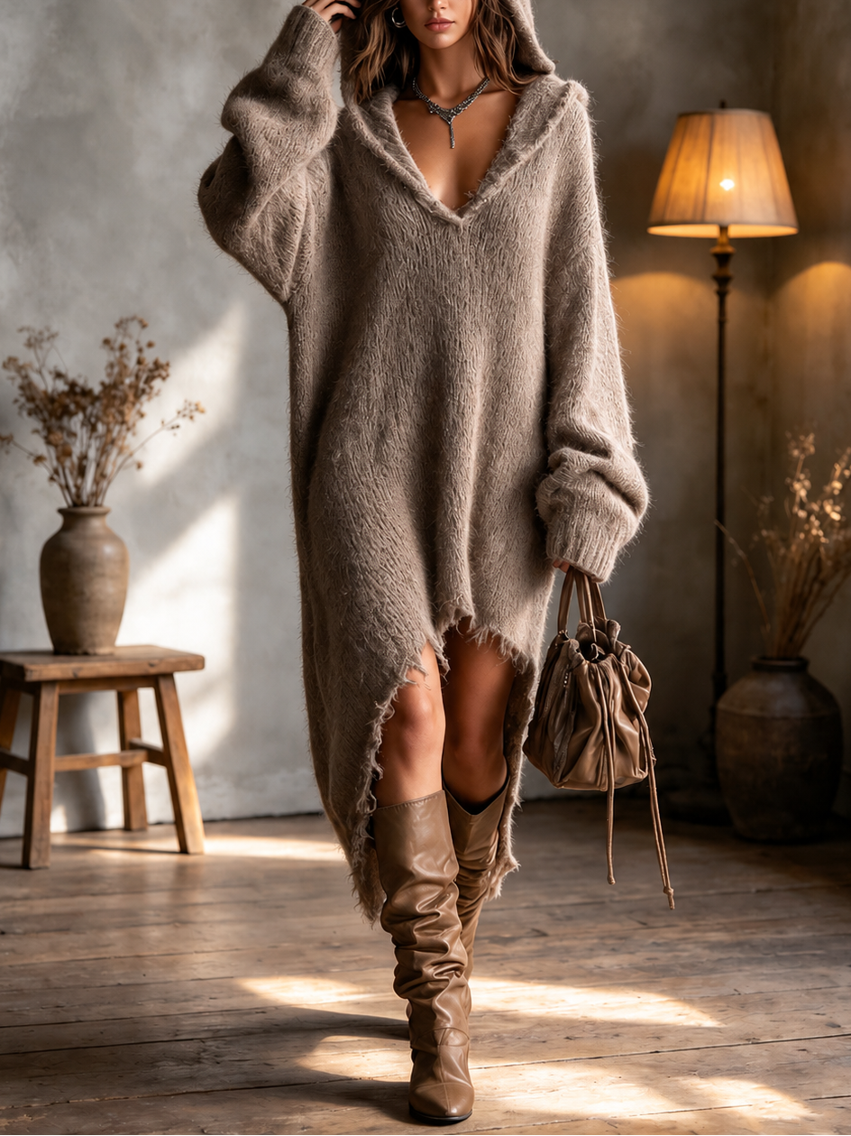 Heather Kapuzen-Midikleid aus Strick
