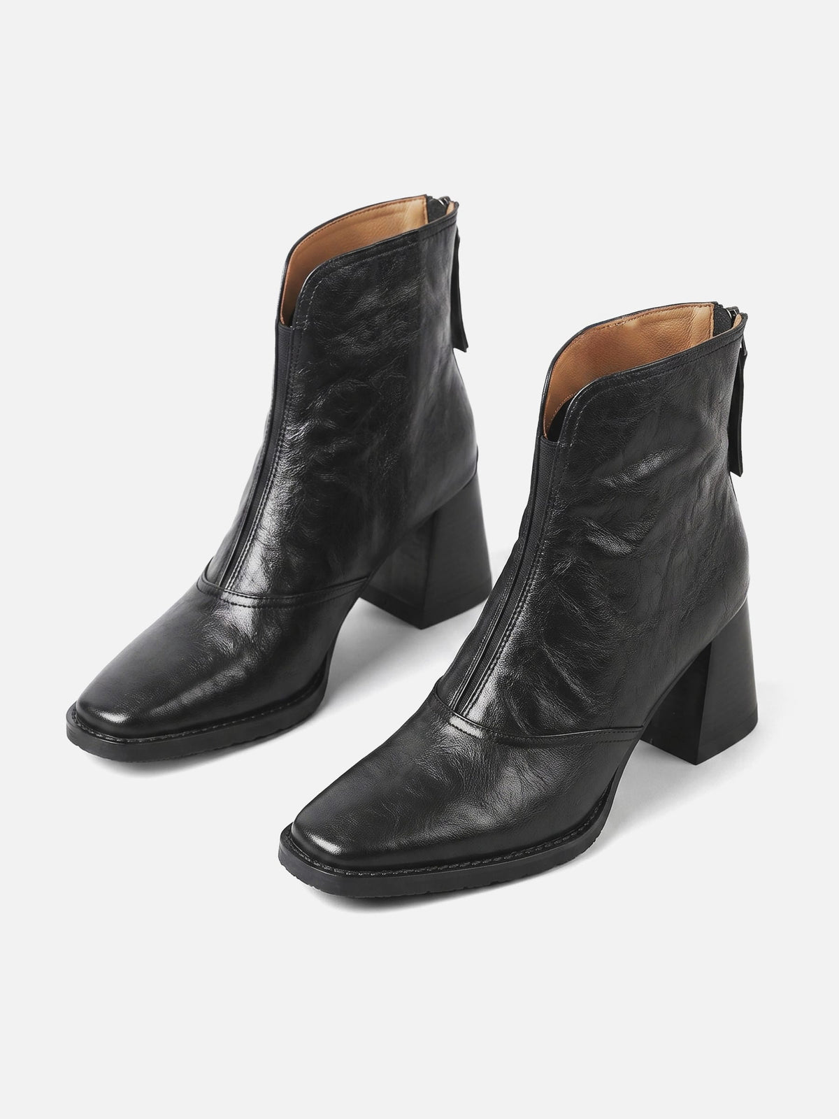 Damen-Stiefeletten aus Leder mit Blockabsatz und Reißverschluss