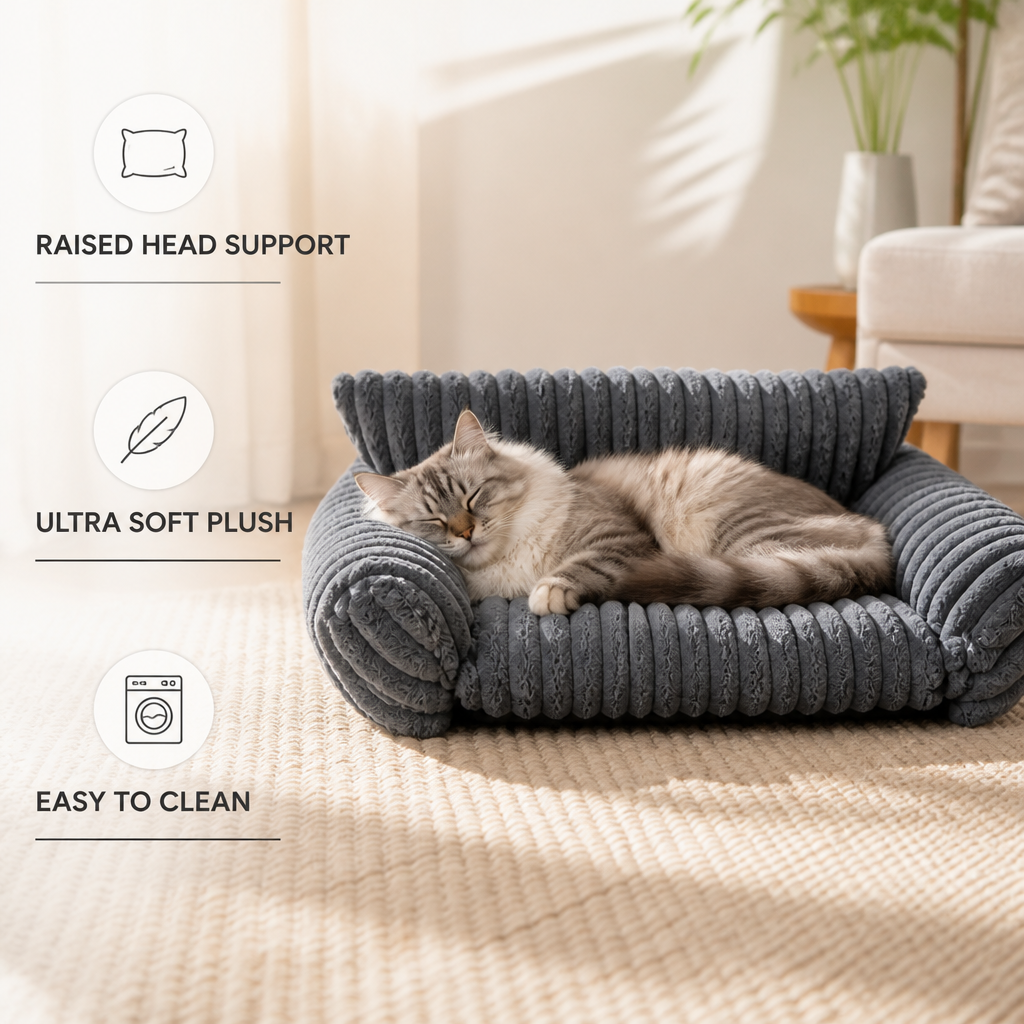Flauschiges Wolken-Katzensofa mit weichen Polstern und waschbaren Bezügen