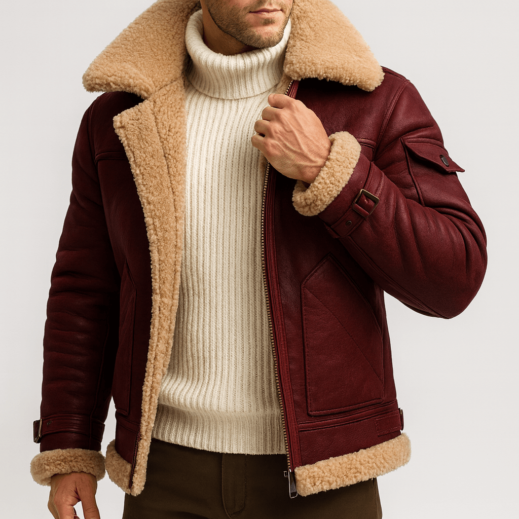 Herren Lederjacke Mit Taschen Klassischer Schnitt
