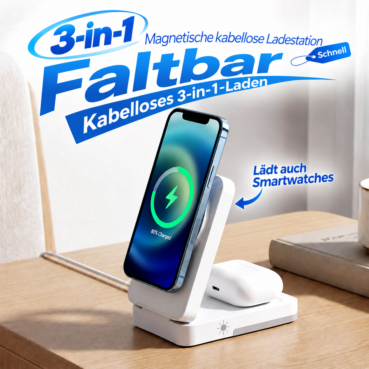 Camp Basel | 3-in-1 Faltbare Magnetische Ladestation für Alltags-Geräte