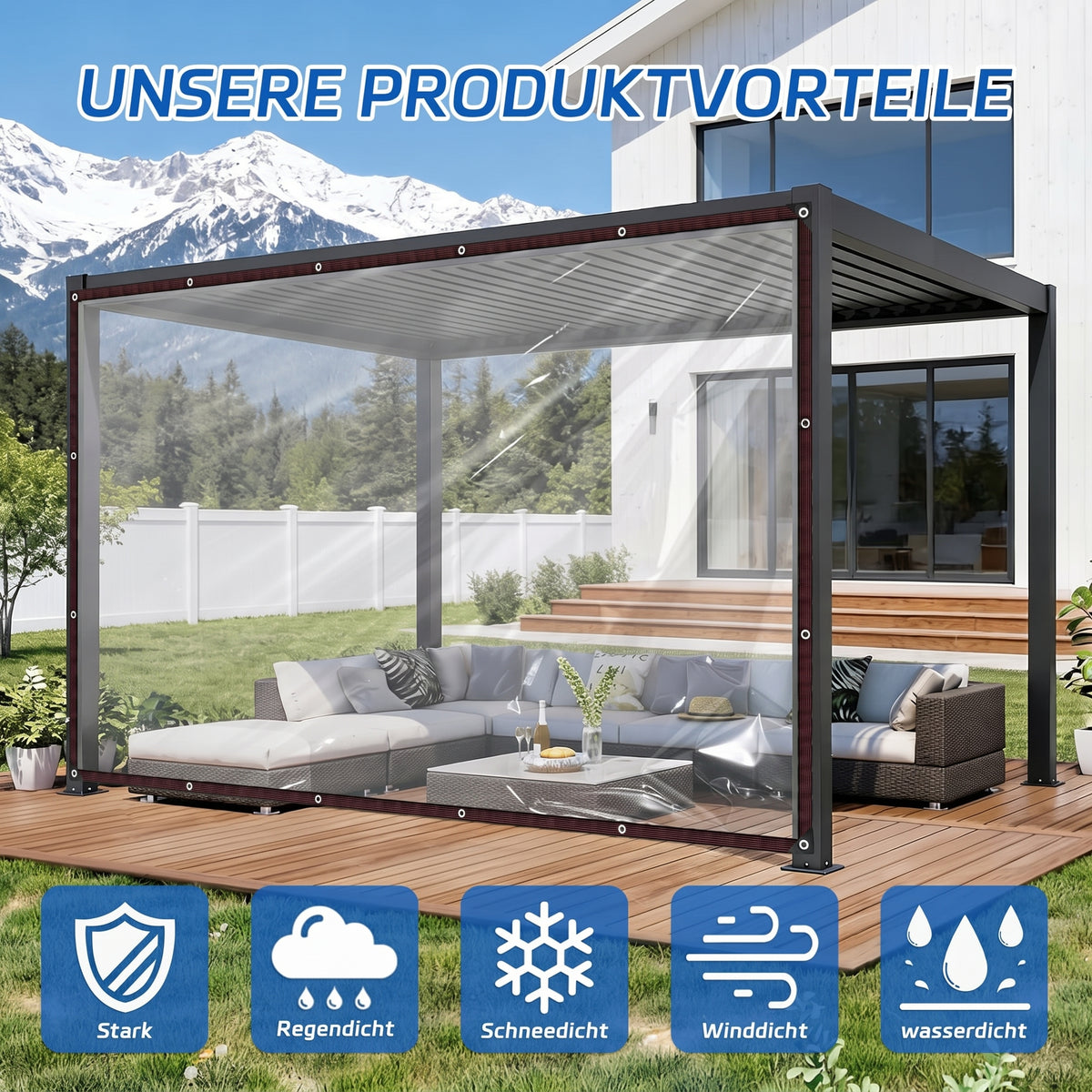 Camp Basel | 7x10FT Heavy Duty wasserdichte PE Plane - regendichte Plane mit Metallösen, verstärkten Kanten und Befestigungen für Balkon, Gewächshaus, Pflanzenschutz und Außenlagerung