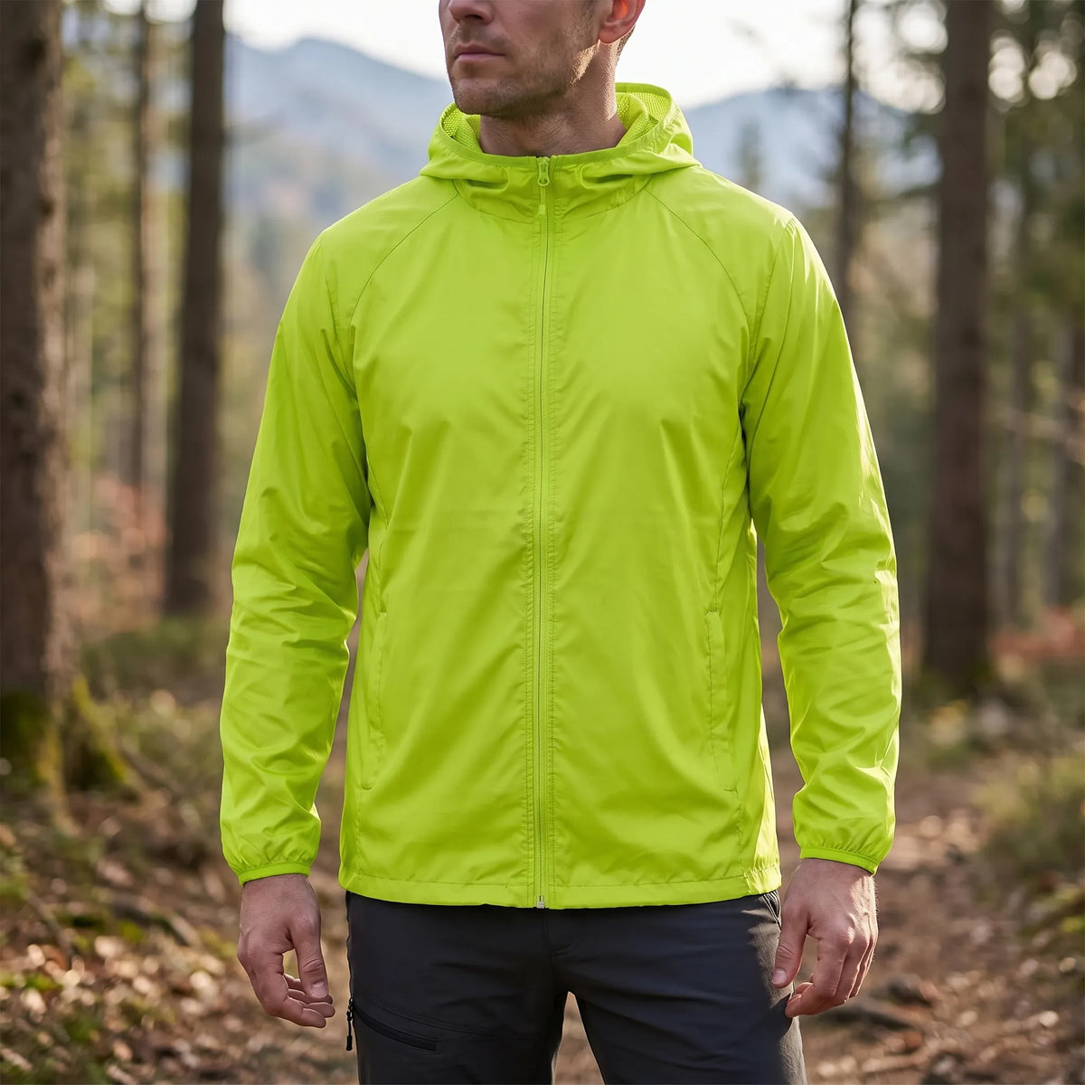 Packbare Windbreaker-Jacke wasserabweisend atmungsaktiv mit Kapuze