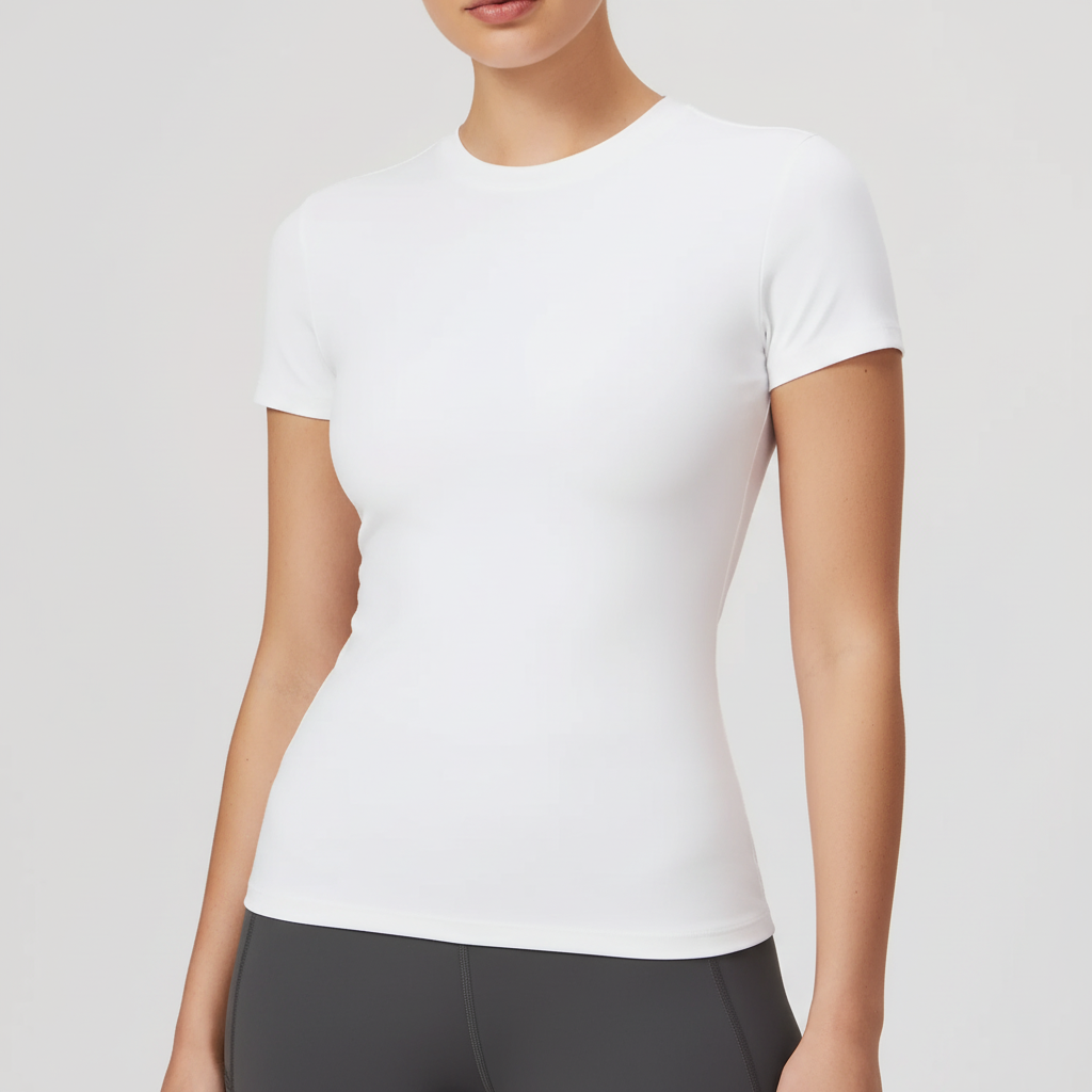 Damen Kurzarm-Trainingsshirt Slim Fit atmungsaktiv mit Stretch