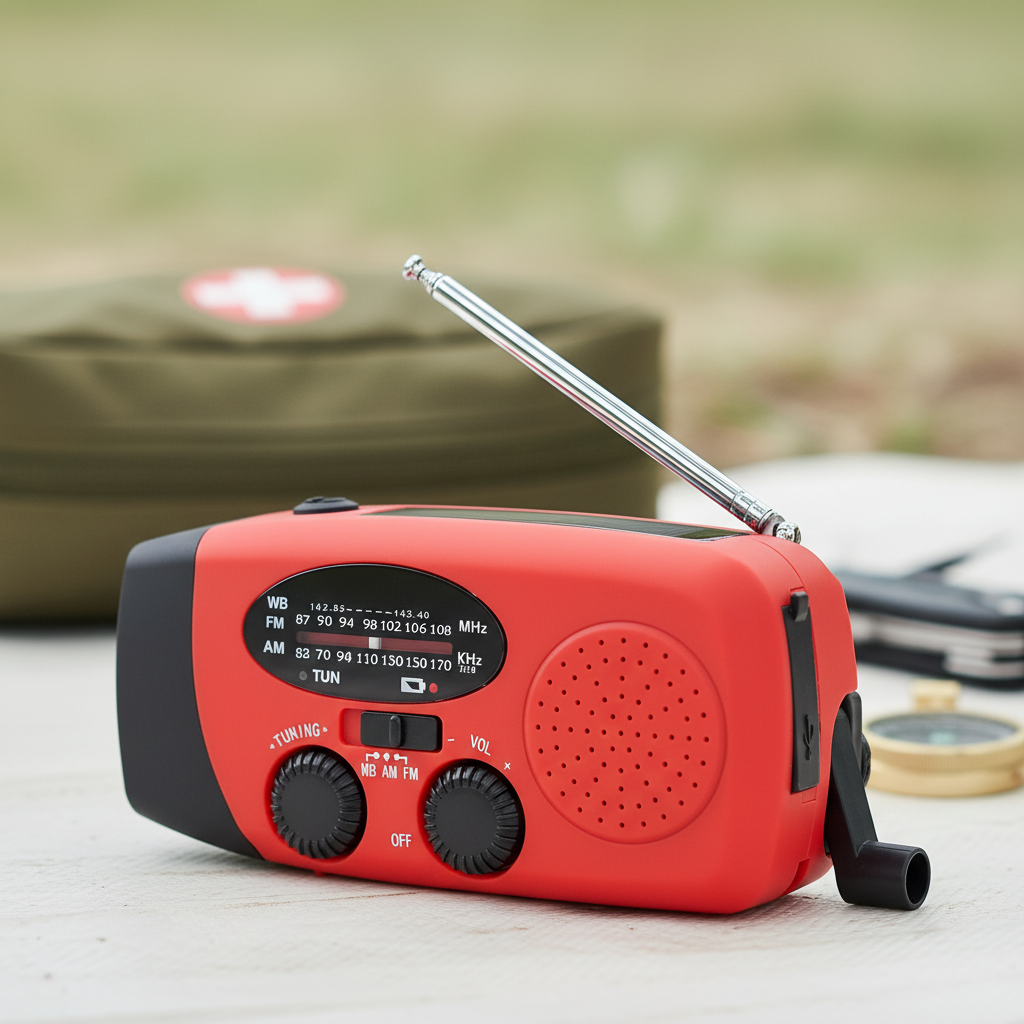 Tragbares Notfall-Radio mit Handkurbel Solarladung und LED-Taschenlampe