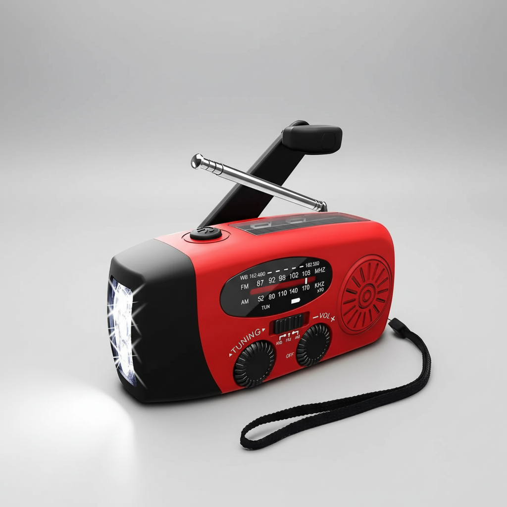 Multifunktionales Notfallradio mit Solar- und Handkurbelladung