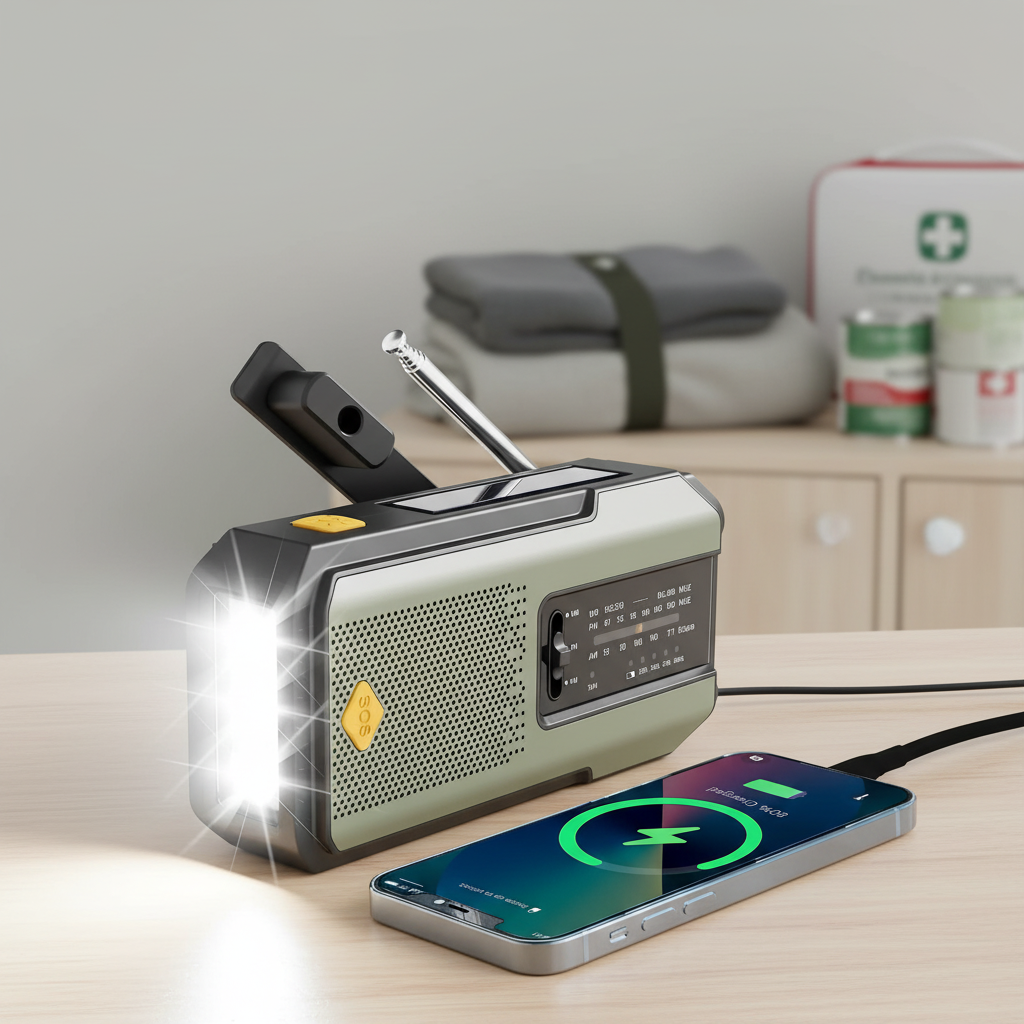 Multifunktionales Notfallradio mit Solar- und Handkurbelladung
