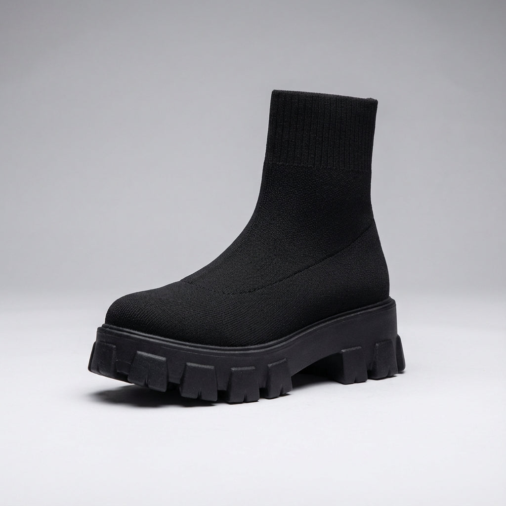Damen-Knöchelstiefel Plattform Slip-On elastischer Schaft rutschfest