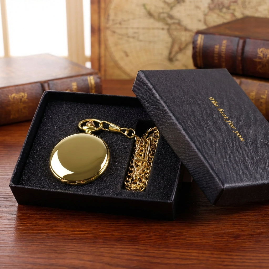 Taschenuhr-Set mit Kette und Geschenkbox poliertes Gehäuse Quarzwerk