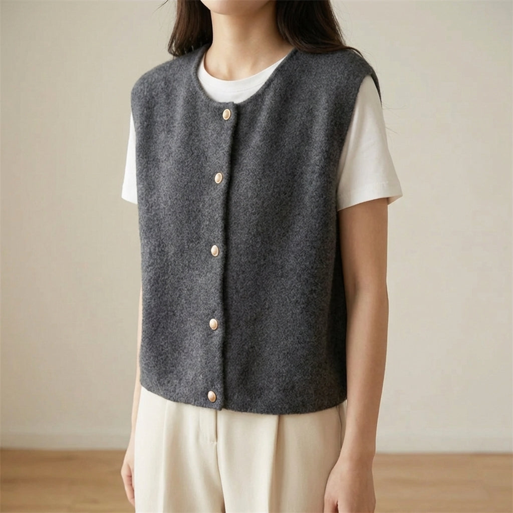Ärmellose Strickjacke Damen schmal elegantes Design Knöpfe
