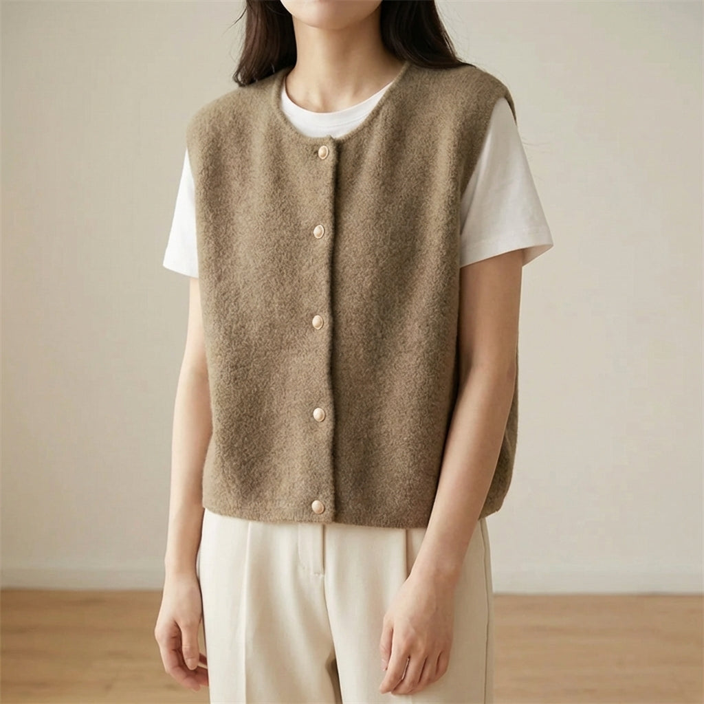 Ärmellose Strickjacke Damen schmal elegantes Design Knöpfe