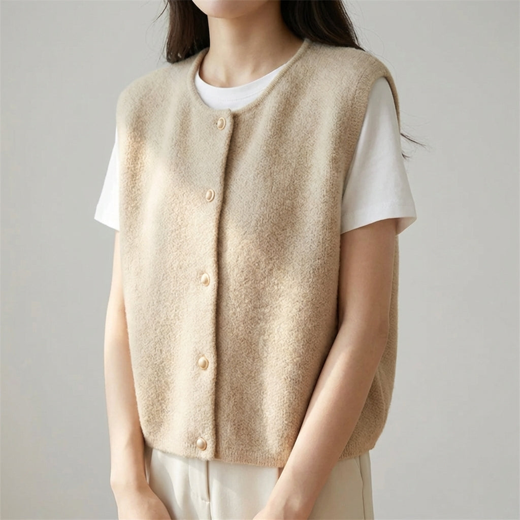 Ärmellose Strickjacke Damen schmal elegantes Design Knöpfe