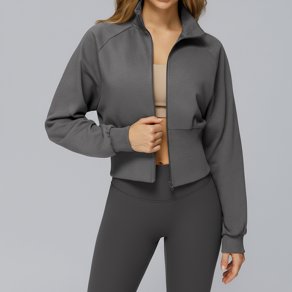 Langarm-Sportjacke mit Stehkragen windabweisend entspannte Passform