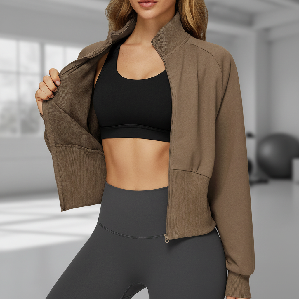 Langarm-Sportjacke mit Stehkragen windabweisend entspannte Passform