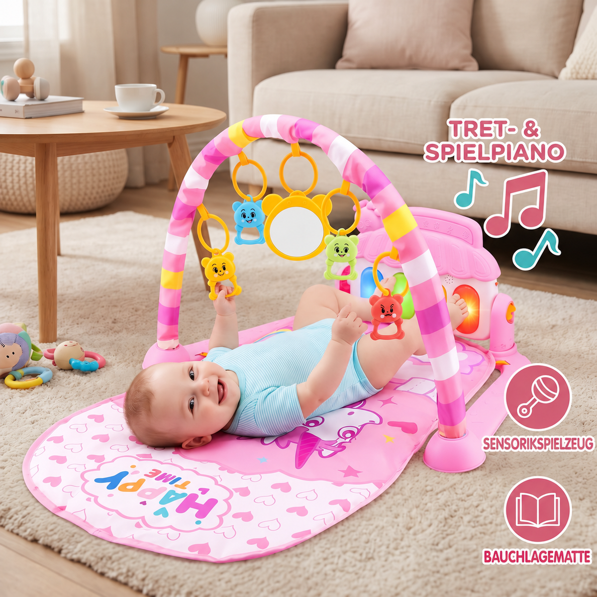 Camp Basel | Baby Musik Spielbogen mit Klavier – Interaktive sensorische Aktivitätsmatte (0–24 Monate)