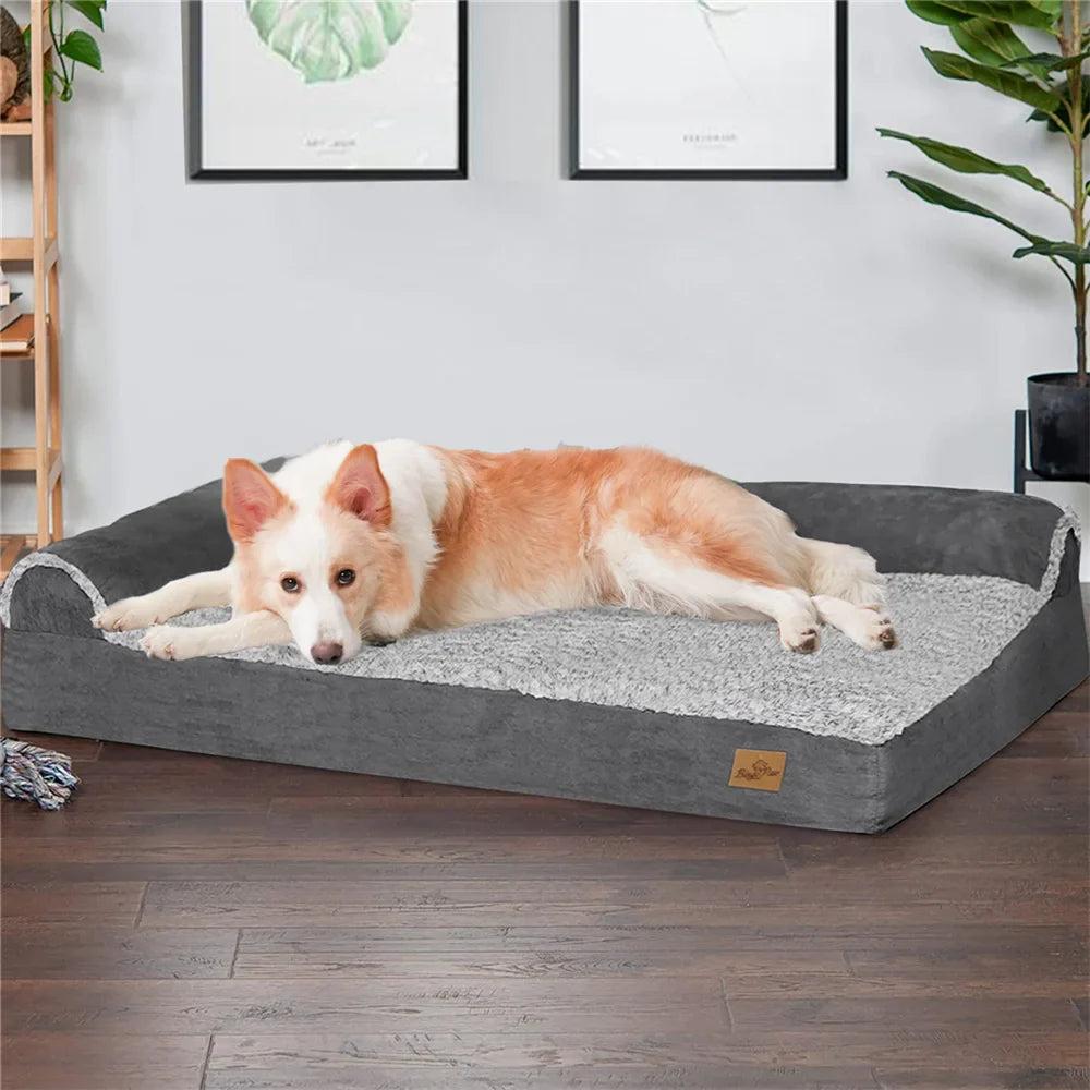 Orthopädisches L-förmiges Hundebett mit Rand und waschbarem Bezug für grosse Hunde