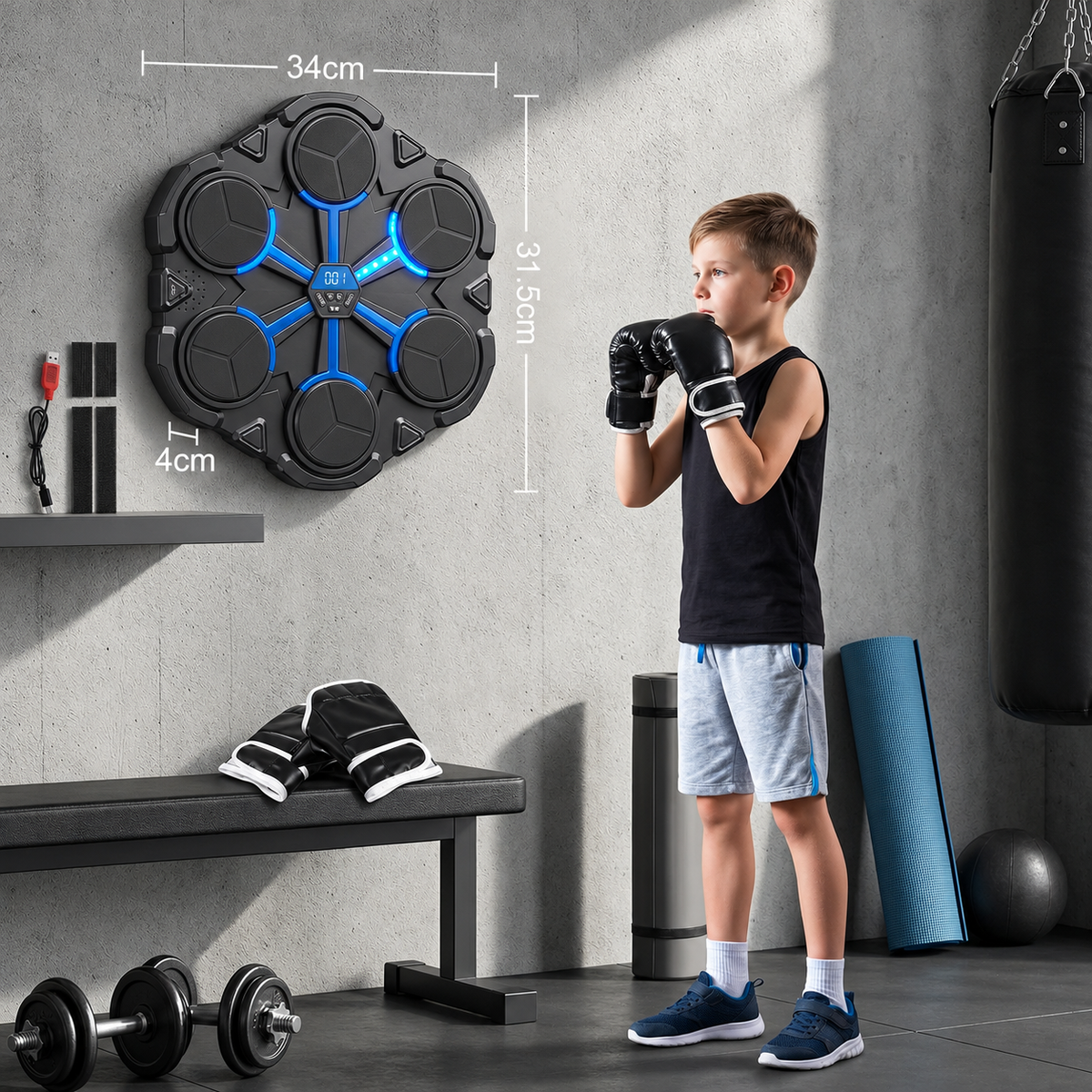 Camp Basel | Bluetooth Musik Boxing Trainer – Interaktives Wand-Schlagziel mit Lichtern & Sound