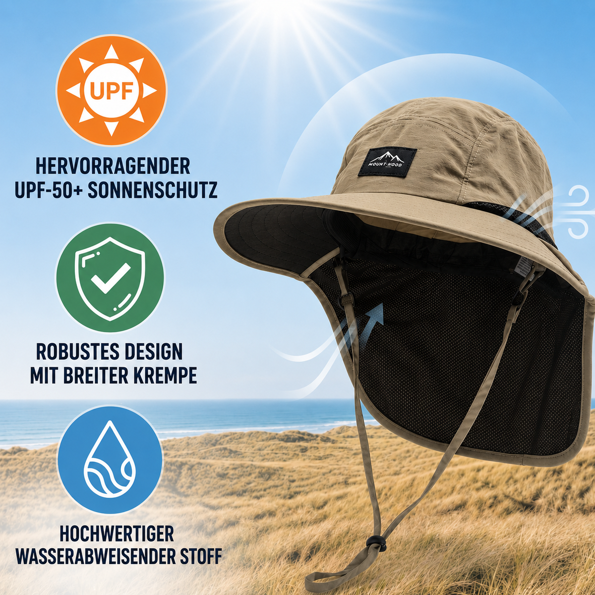 Camp Basel | Reisbrim Packbarer Reise-Sonnenhut mit Nackenschutz | UPF 50+