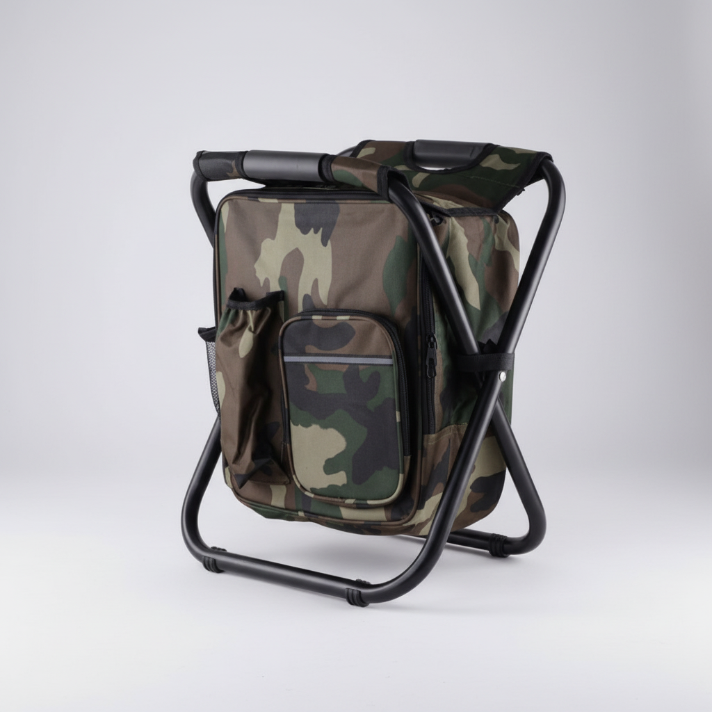 Faltbarer Rucksack-Kühlhocker mit isoliertem Fach und stabilen Beinen