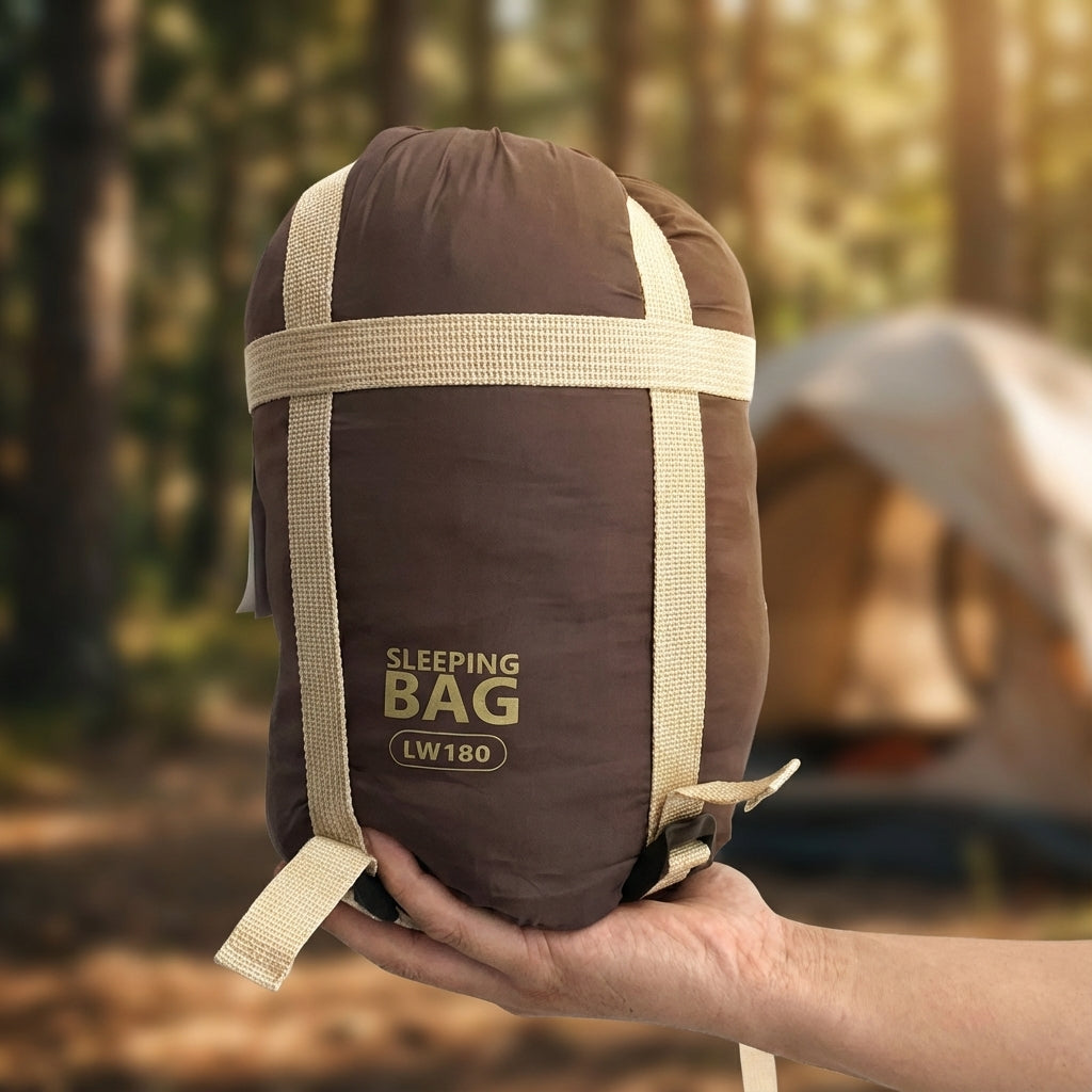 Ultraleichter Kompakt-Schlafsack zusammengepackt für Wandern und Camping