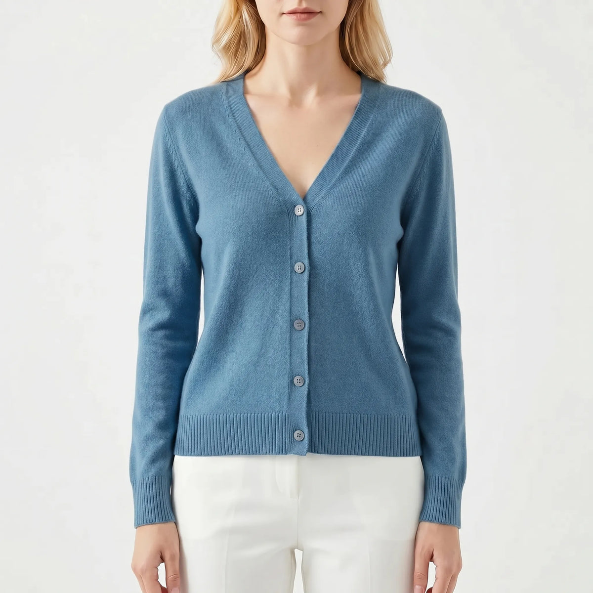 Damen Strickjacke V-Ausschnitt Knopfleiste Feinstrick