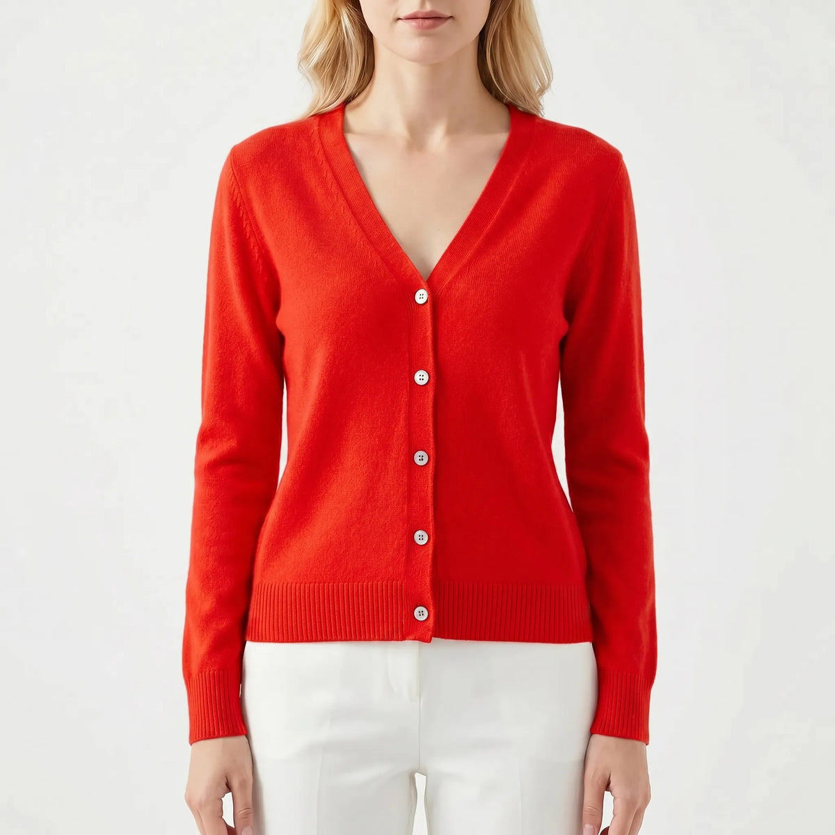 Damen Strickjacke V-Ausschnitt Knopfleiste Feinstrick