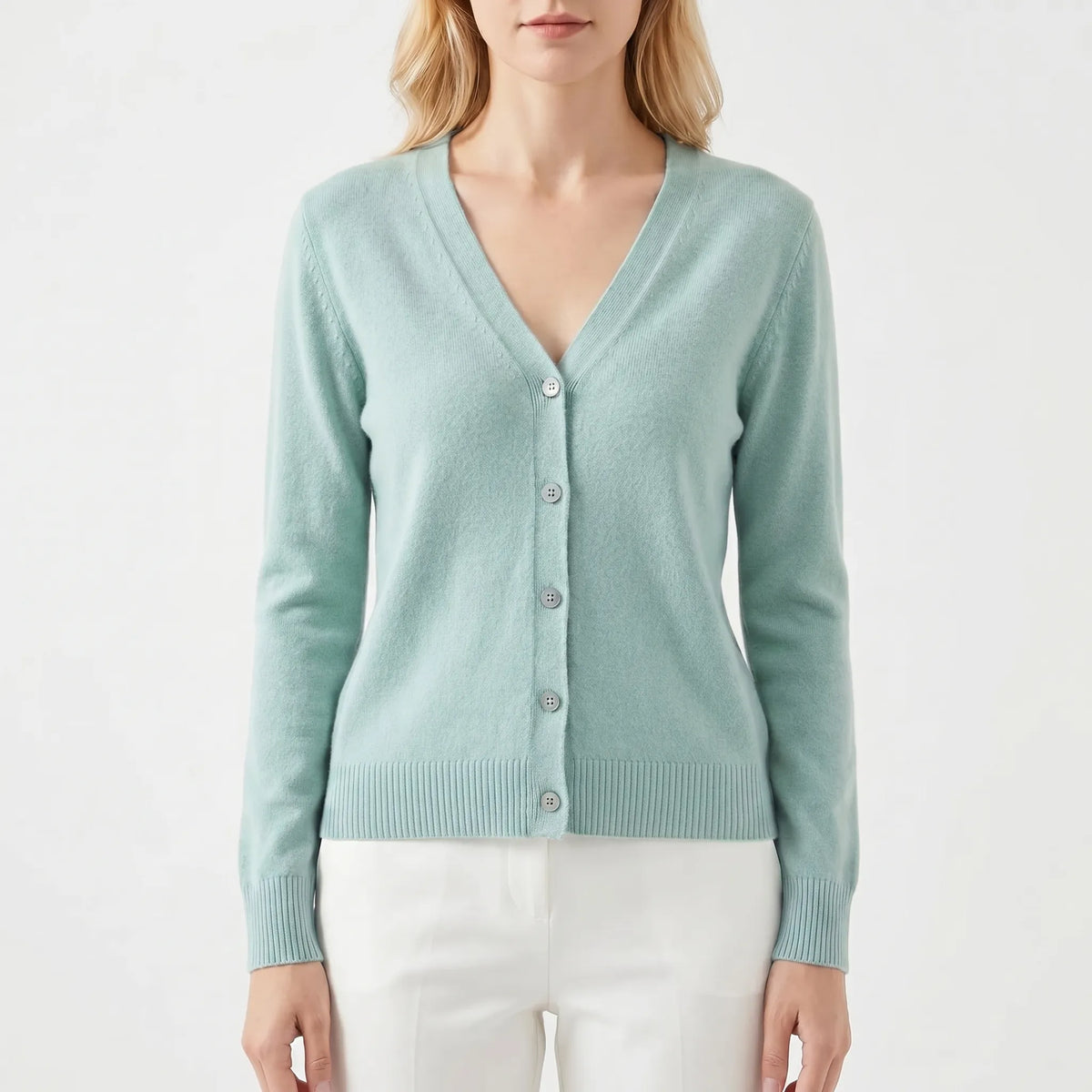 Damen Strickjacke V-Ausschnitt Knopfleiste Feinstrick