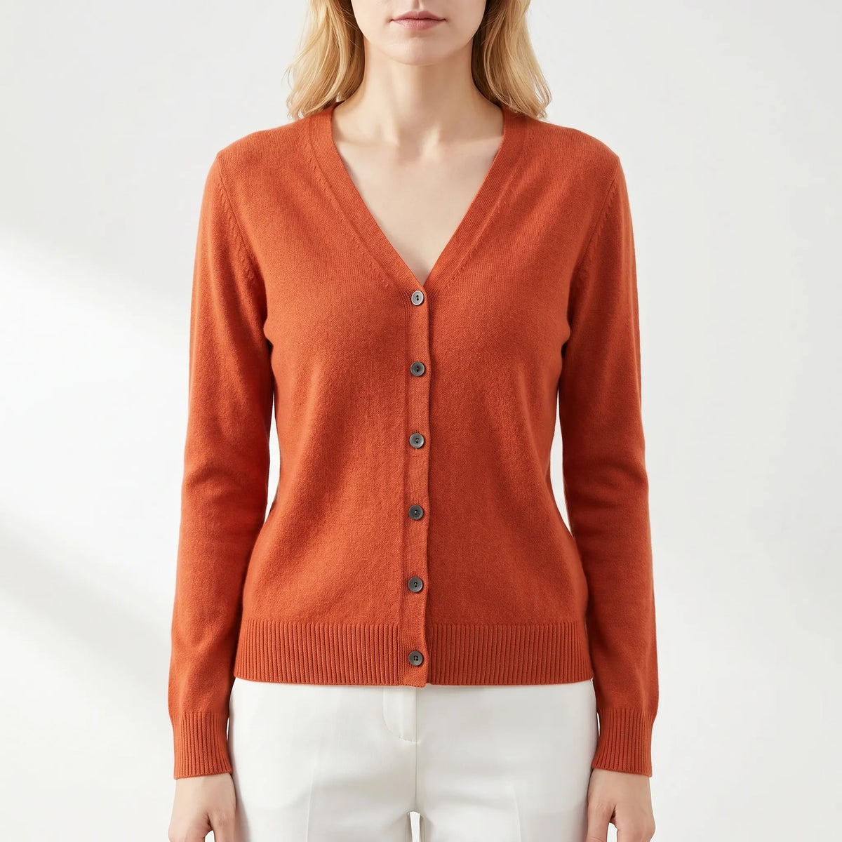 Damen Strickjacke V-Ausschnitt Knopfleiste Feinstrick