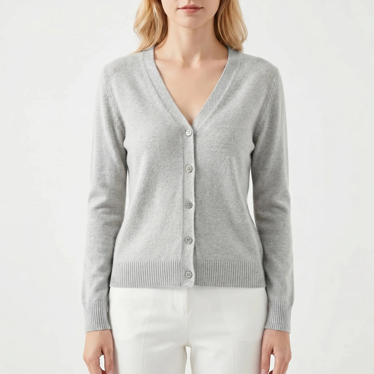 Damen Strickjacke V-Ausschnitt Knopfleiste Feinstrick
