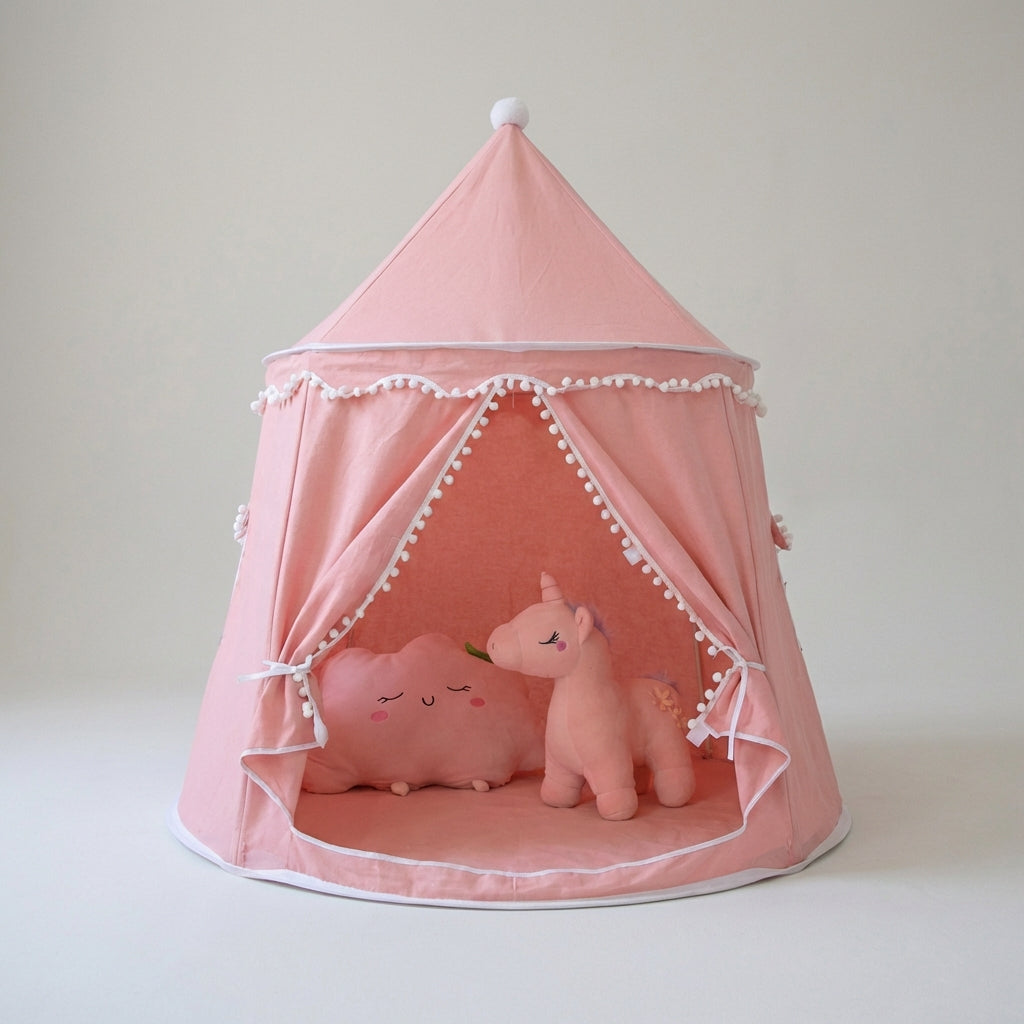 Faltbares Kinderspielzelt im Schloss-Stil für den Innenbereich, beige