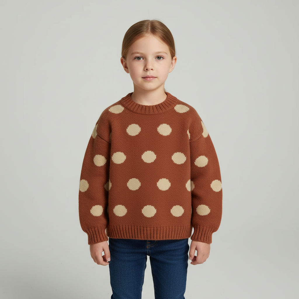 Kinder Polkadot Strickpullover lange Ärmel gerippte Bündchen