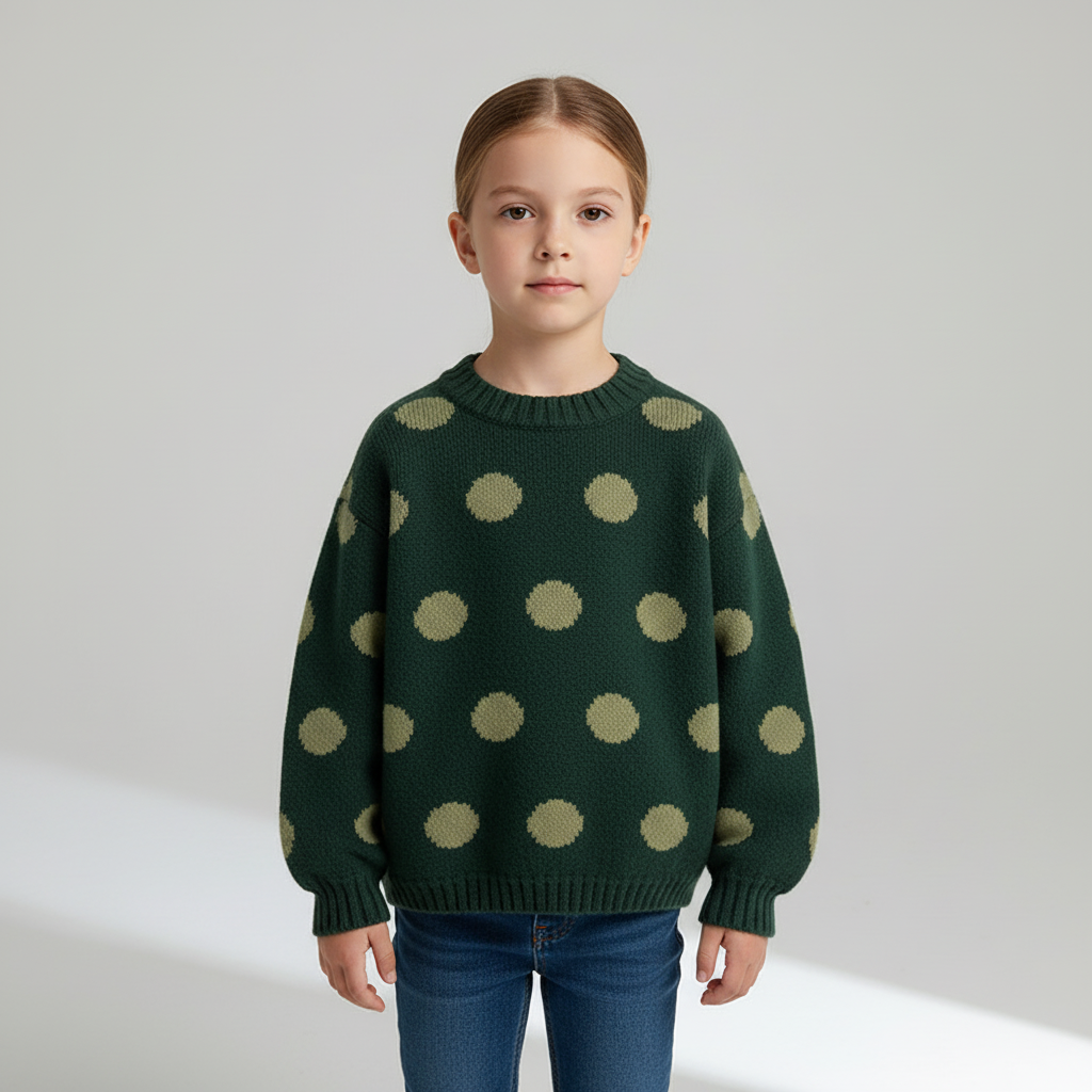 Kinder Polkadot Strickpullover lange Ärmel gerippte Bündchen