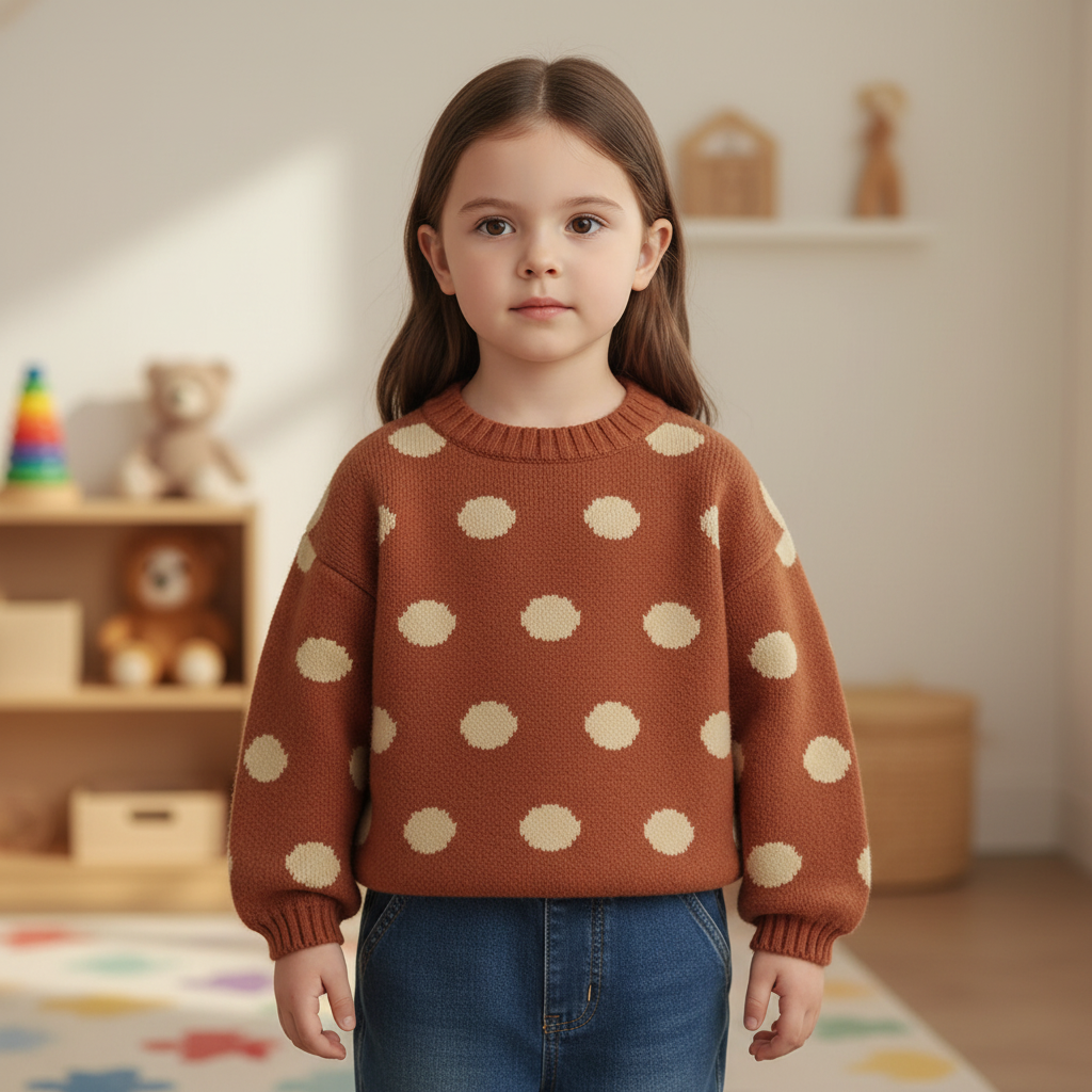 Kinder Polkadot Strickpullover lange Ärmel gerippte Bündchen