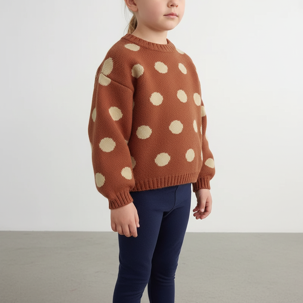 Kinder Polkadot Strickpullover lange Ärmel gerippte Bündchen