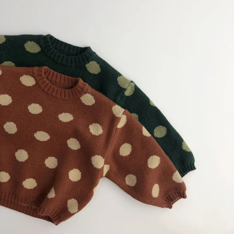 Kinder Polkadot Strickpullover lange Ärmel gerippte Bündchen