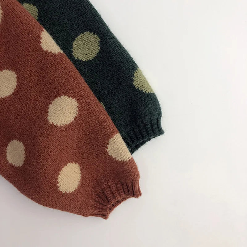 Kinder Polkadot Strickpullover lange Ärmel gerippte Bündchen