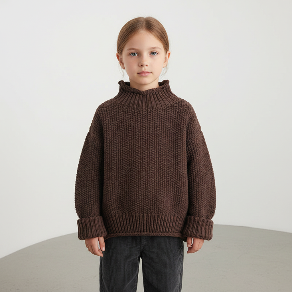 Kinder-Rollkragenpullover mit weicher Baumwolle Vintage Strickstil