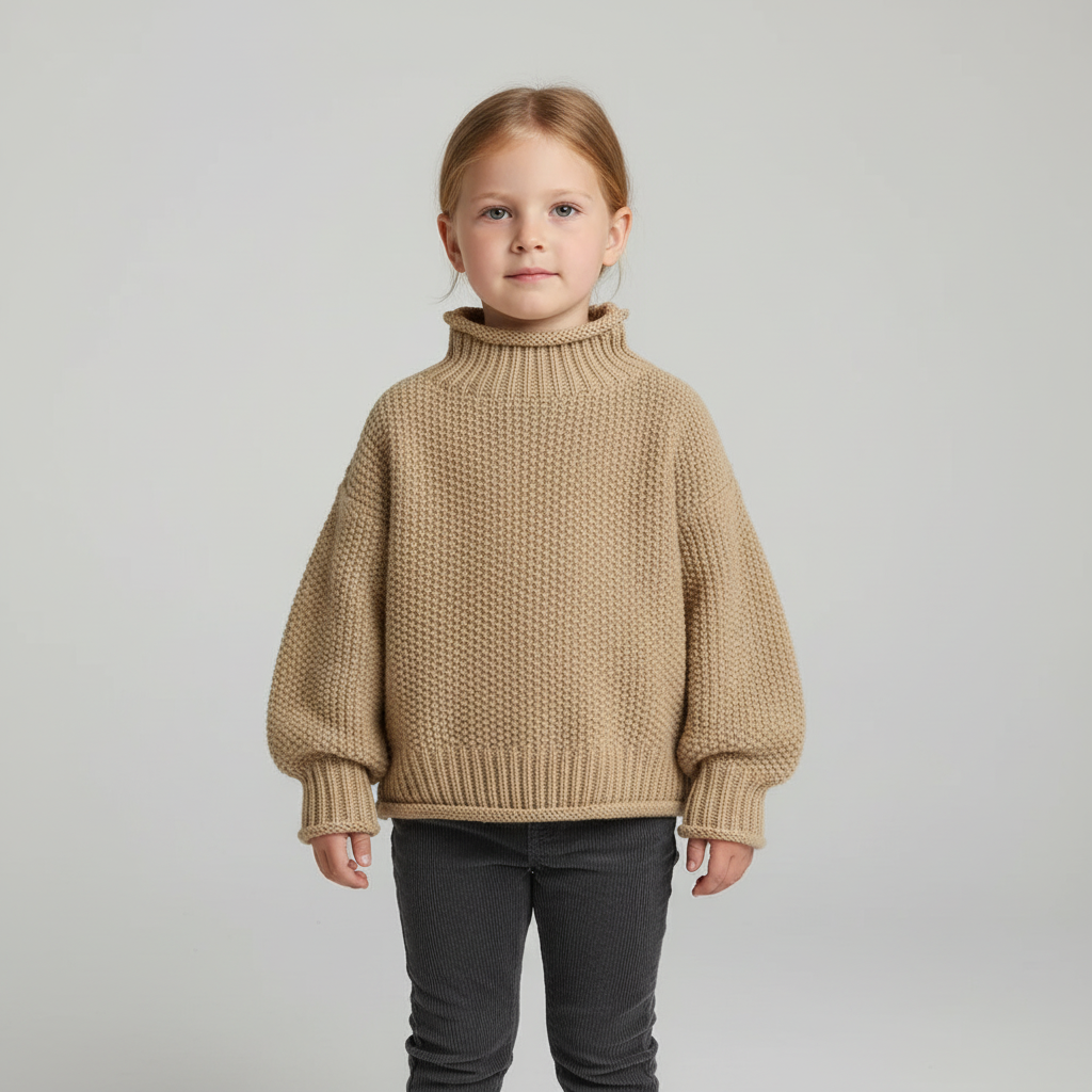 Kinder-Rollkragenpullover mit weicher Baumwolle Vintage Strickstil