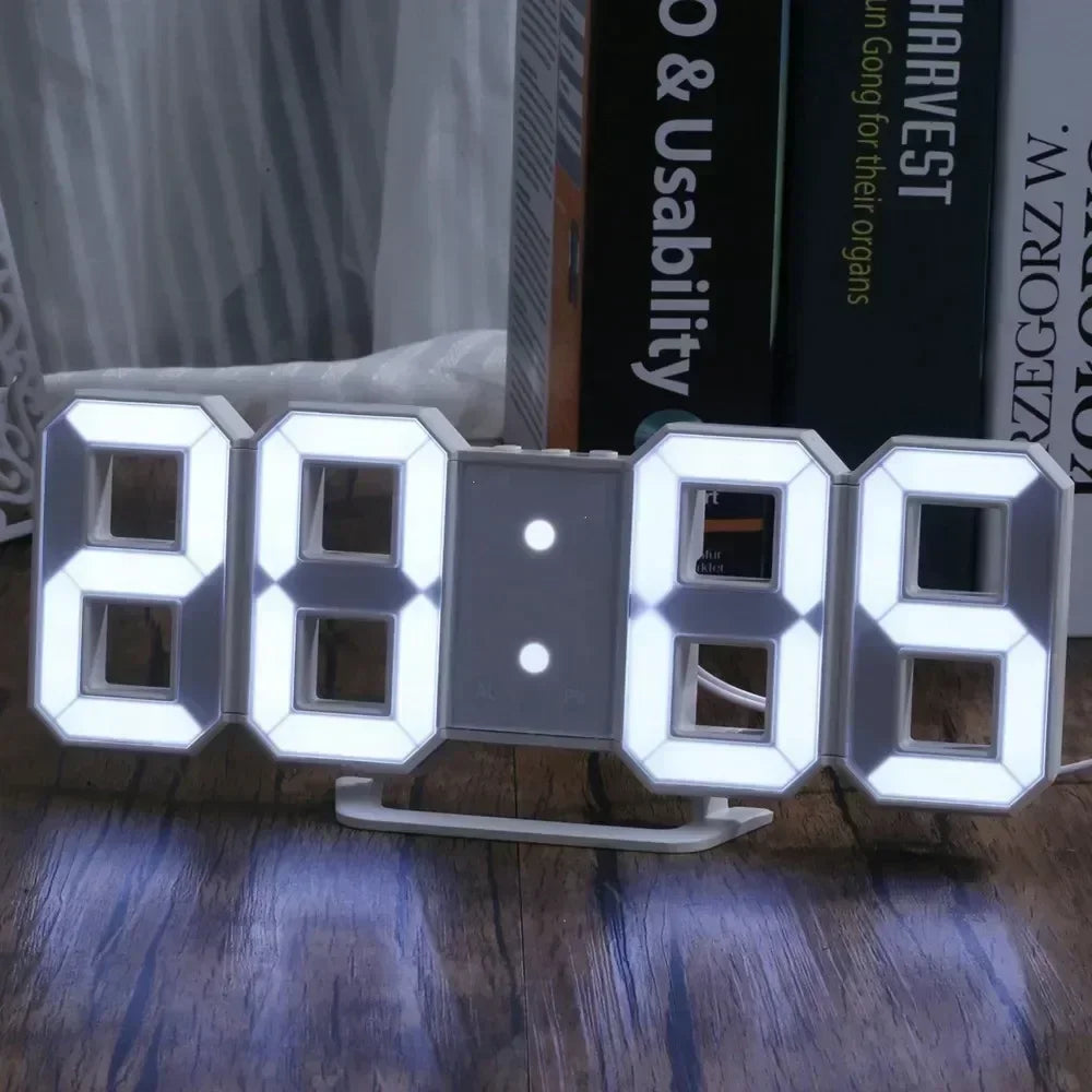 Moderne LED-Digitalwandhuhr mit dreidimensionalen Ziffern und Temperaturanzeige