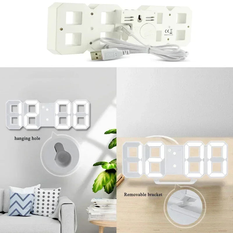 Moderne LED-Digitalwandhuhr mit dreidimensionalen Ziffern und Temperaturanzeige