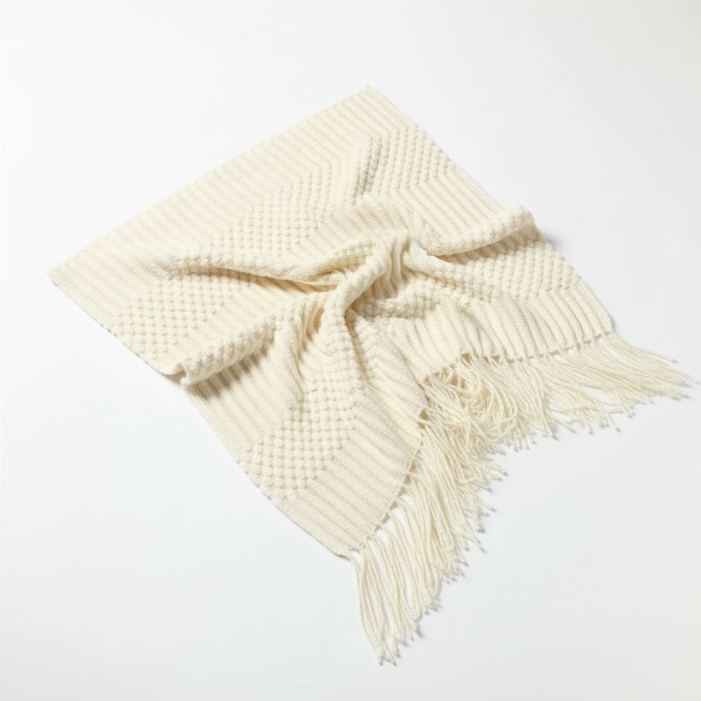 Dicke Strickdecke Khaki mit Quasten für Sofa und Bett