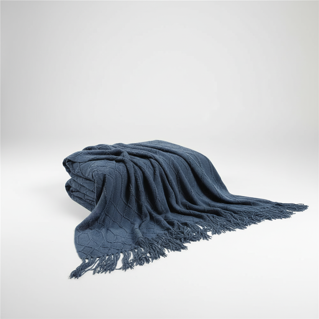Dicke Strickdecke Khaki mit Quasten für Sofa und Bett