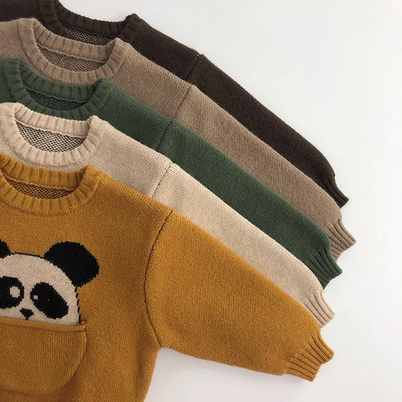 Kinder-Baumwollpullover mit süssem Taschenmotiv und langen Ärmeln