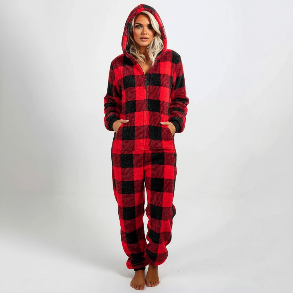 Ganzkörper-Kapuzenschlafanzug mit verspieltem Design und warmem Polyester