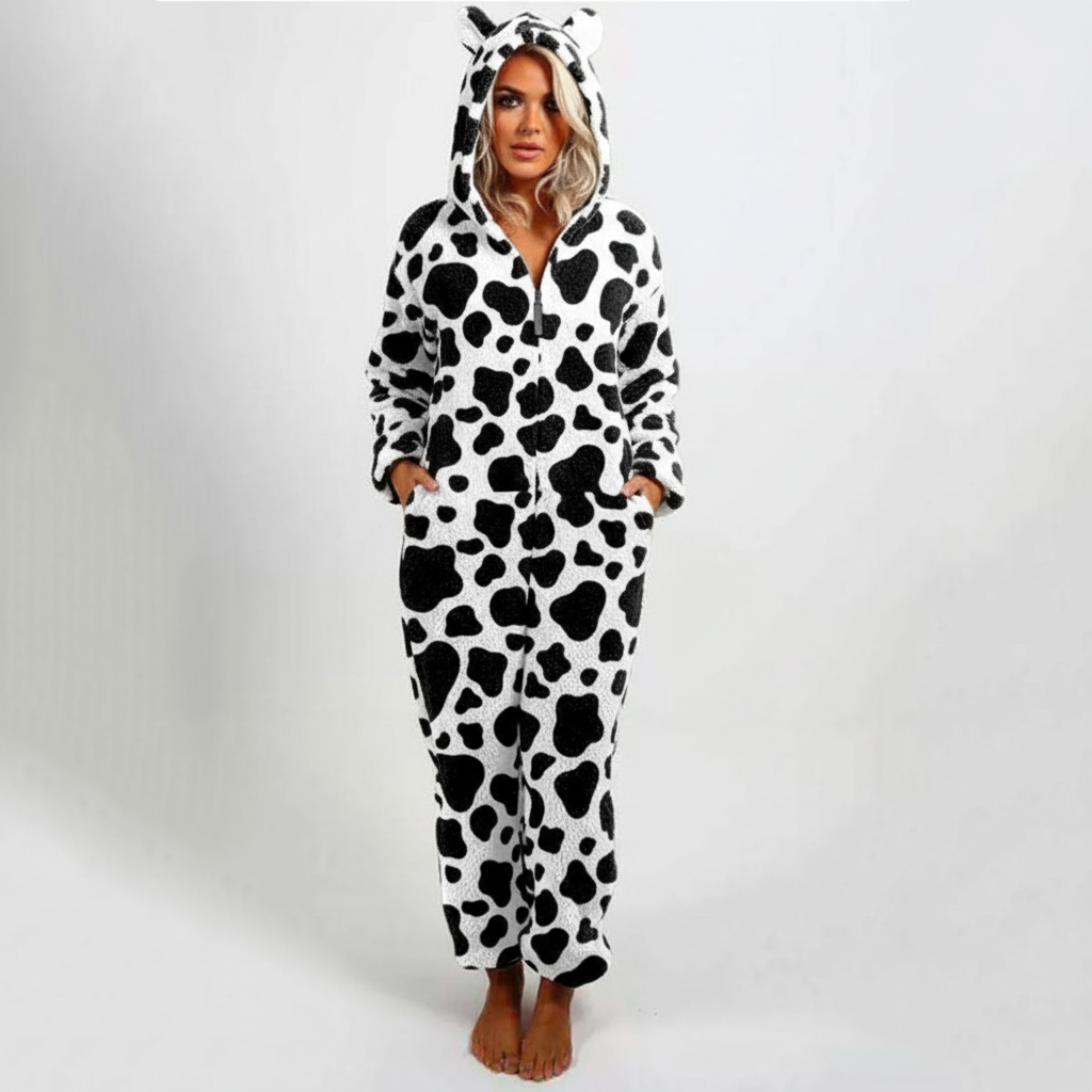 Ganzkörper-Kapuzenschlafanzug mit verspieltem Design und warmem Polyester