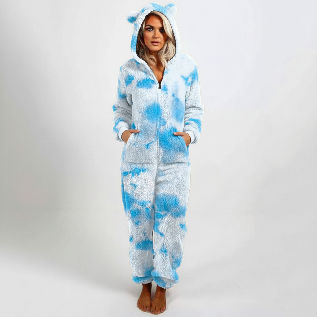 Ganzkörper-Kapuzenschlafanzug mit verspieltem Design und warmem Polyester