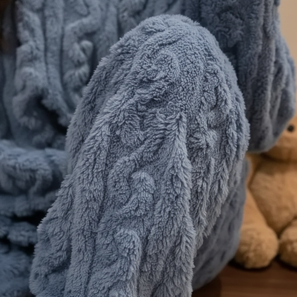 Pyjama-Set plüschig warm Langarm Rundhals knöchellang