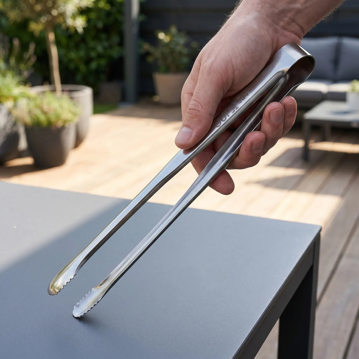 Lange Küchenpinzette mit gezahnten Spitzen Edelstahl