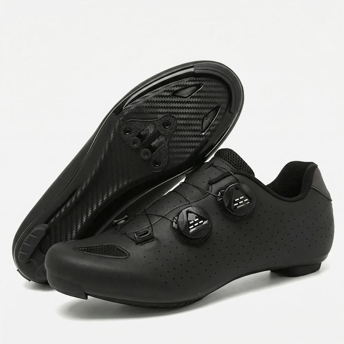 Rennradschuh mit Doppel-Drehverschlüssen, perforiertes Obermaterial, Renn- und MTB-Cleat-kompatibel